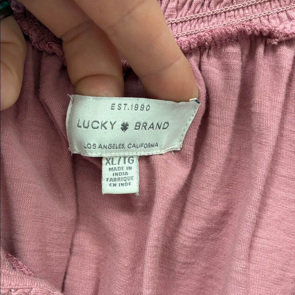 Lucky Brand Women's Rose Pink Peasant Blouse with Tassel Tie - Picture 2 of 5